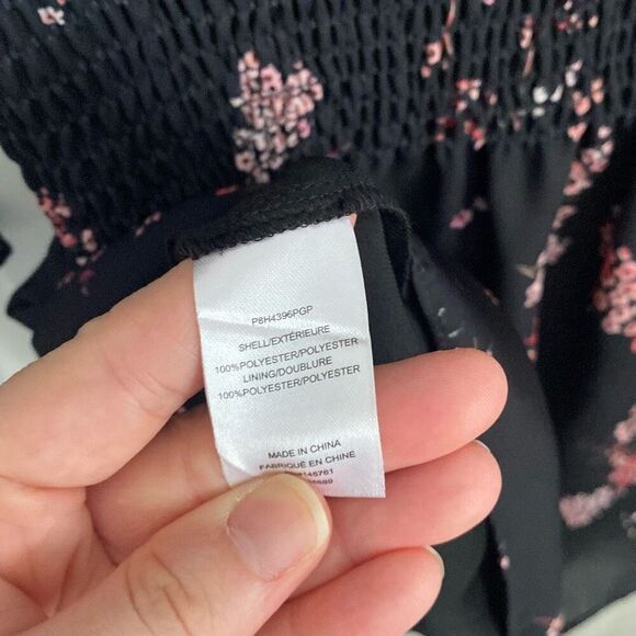 Parker Floral Plum Blossom Smocked Waist Dress Tie Neck Elastic XS - Picture 8 of 9